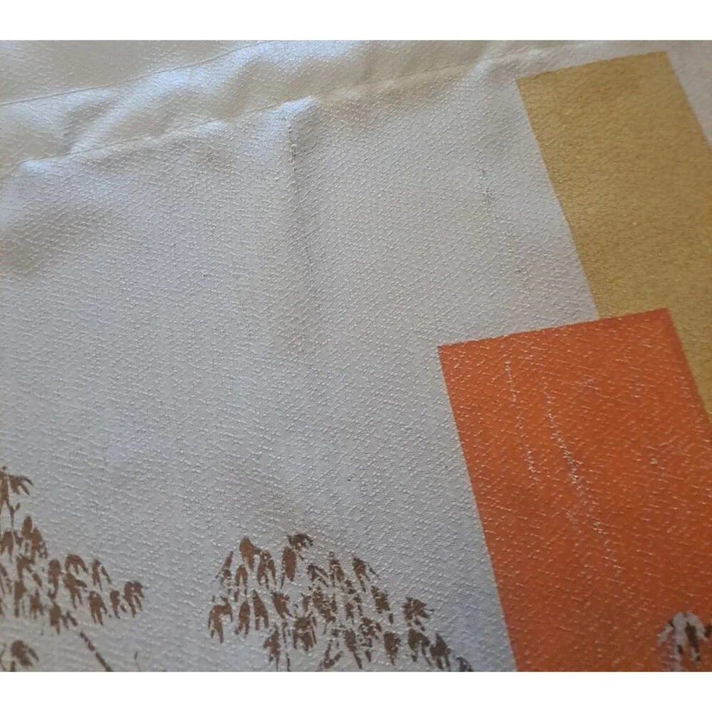 Vintage Asian Atomic Curtain Panel Orange Gold Tree Fiberglass Geometric 26x29